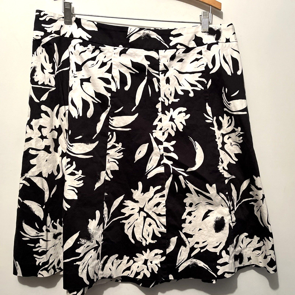 Lane Bryant Cotton A-Line Skirt Black White Floral Casual SZ 16